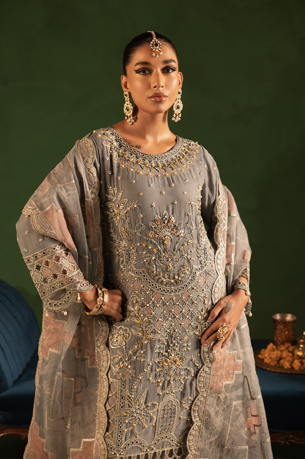 Tabeer By Diara Couture Stitched 3 Piece Formals Collection'2025-SALEHA - SF-09 - GREY