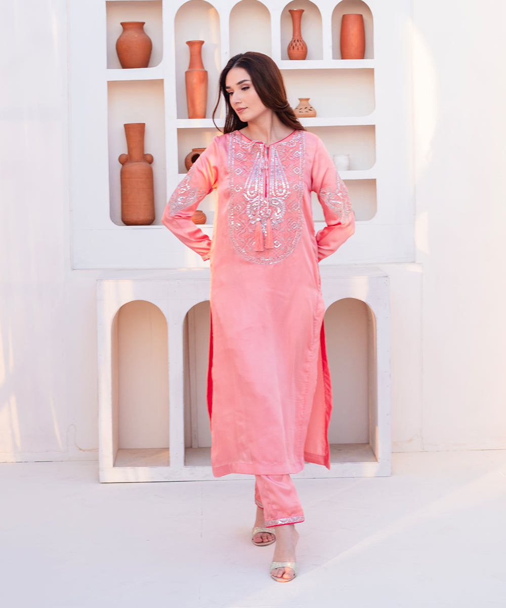 Kross Kulture Stitched Royal Silk 2Pc -  Emb Silk Suit