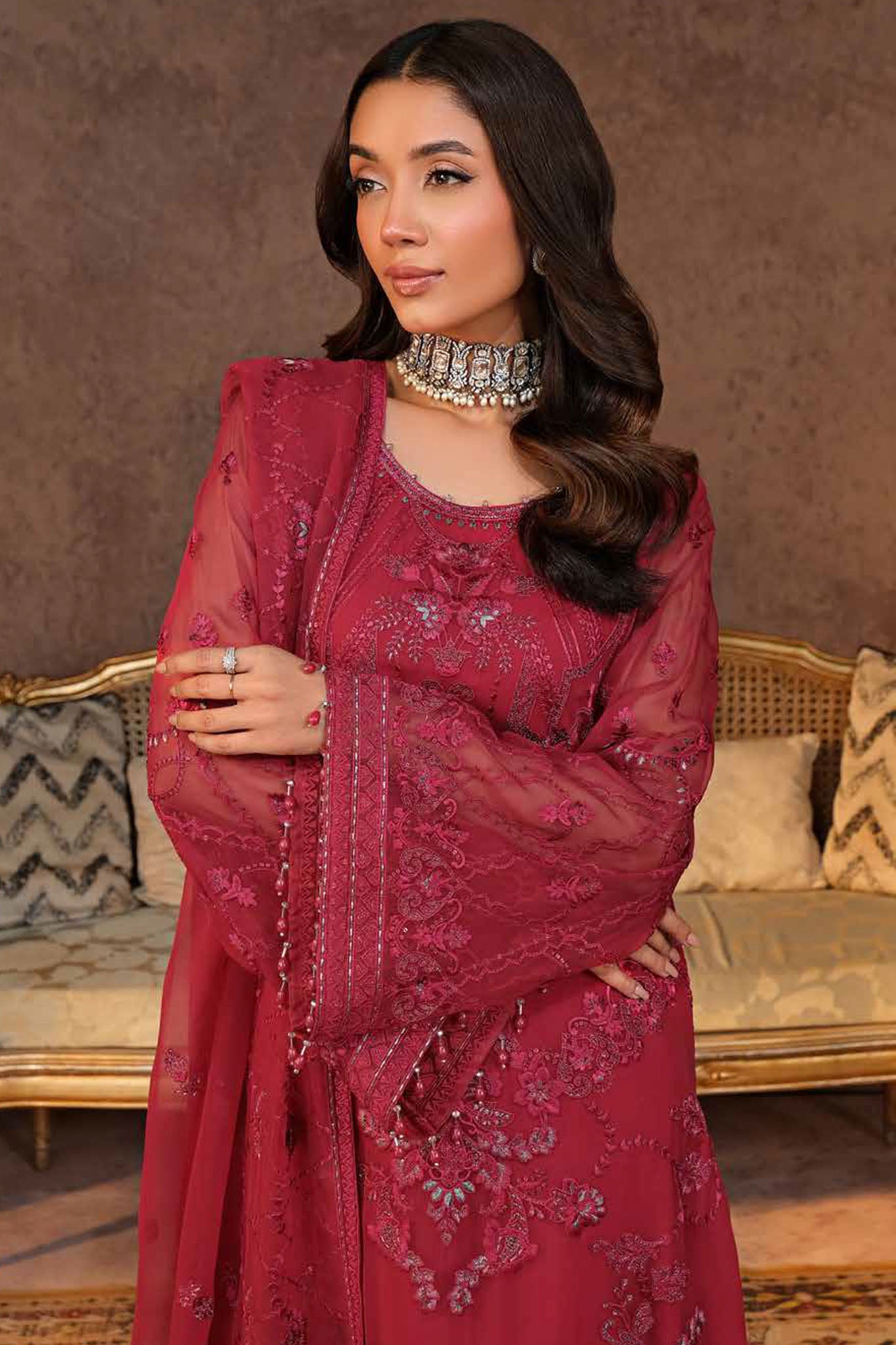 Lamisah Zebaish by Lavish Unstitched 3 Piece Luxury Chiffon Collection'2024-05-Cerise