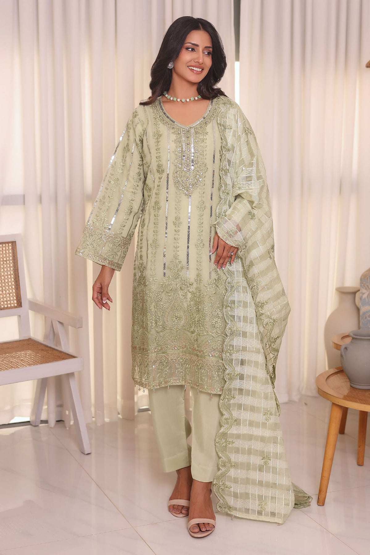 Irha By Azmeerah Official Semi Stitched 3 Piece Organza Edit Formals Collection'2024-05-Mint