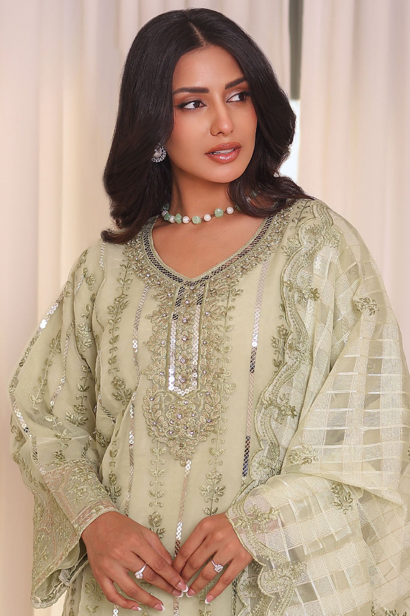 Irha By Azmeerah Official Semi Stitched 3 Piece Organza Edit Formals Collection'2024-05-Mint