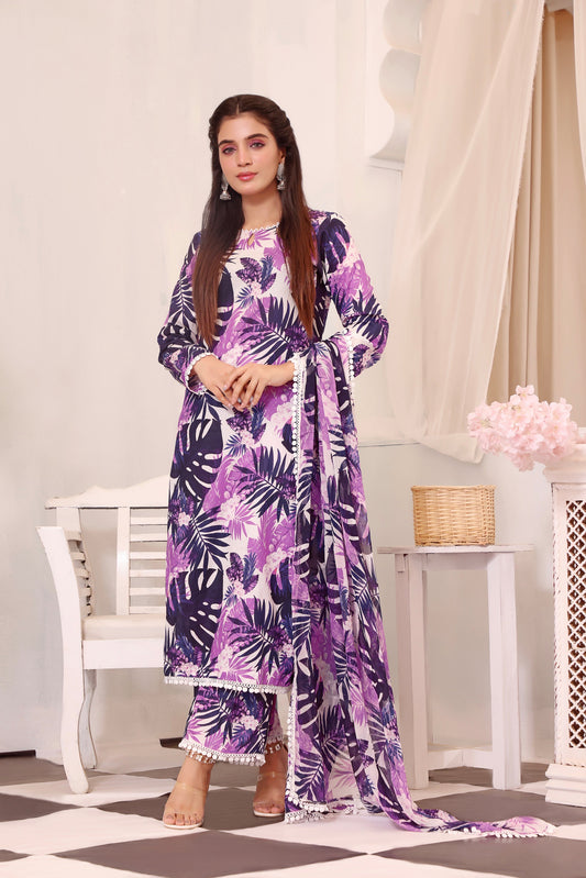 Feathers Unstitched 3 Piece Summer Collection-HAYAL-FT108