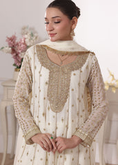 Hoor By Al Harir Stitched 3 Piece Formals Suit-AH009-Hoor-OffWhite