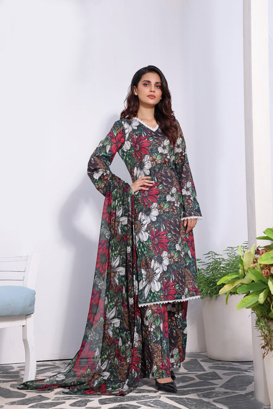 Feathers Unstitched 3 Piece Summer Collection-NAWAL-FT143