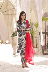 Feathers Unstitched 3 Piece Summer Collection-BLACK ROSE-FT368