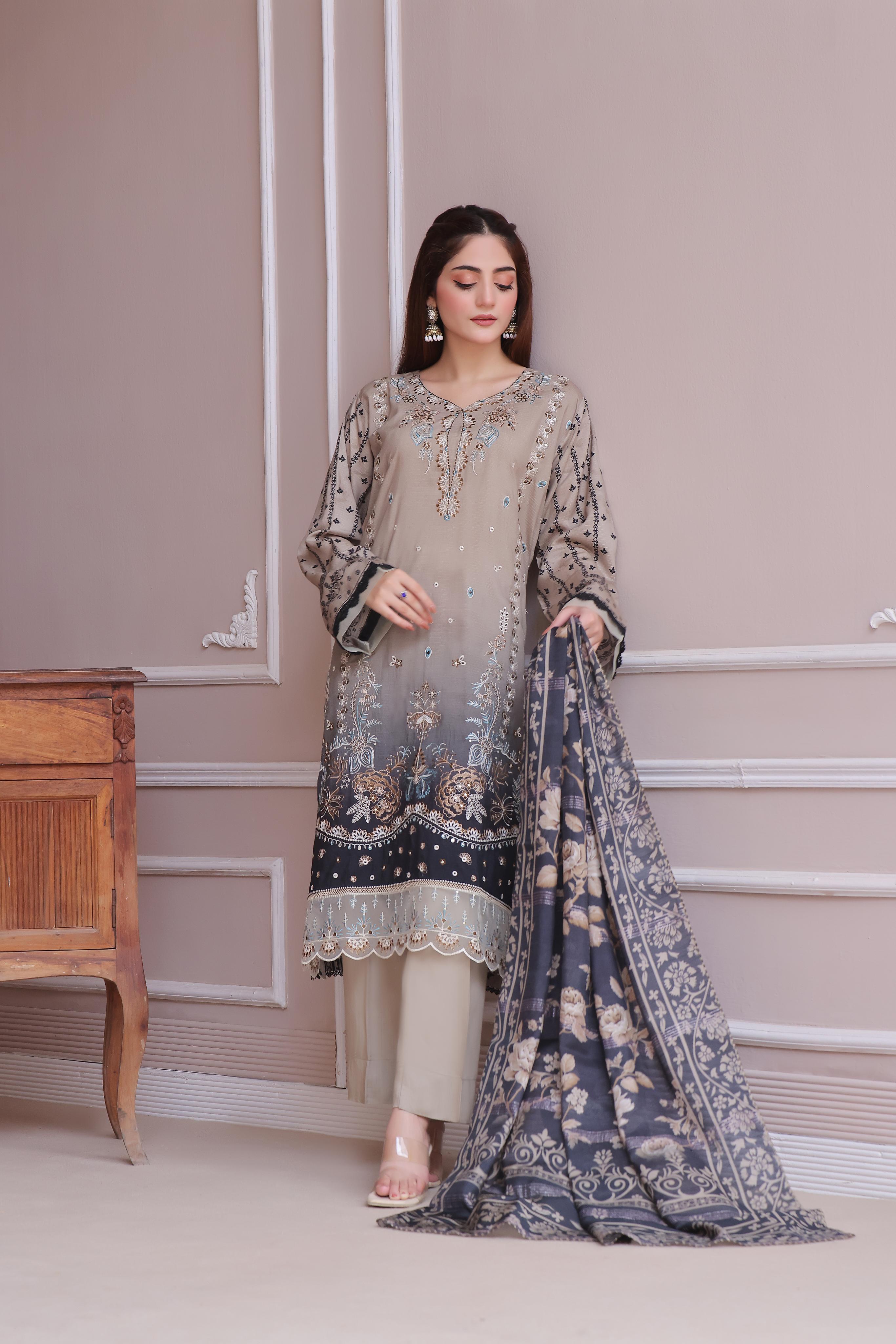 Dressline Launching New Unstitched  3 Pcs Premium Chikankari Emb Digital Printed Bana Dora Lawn Collection