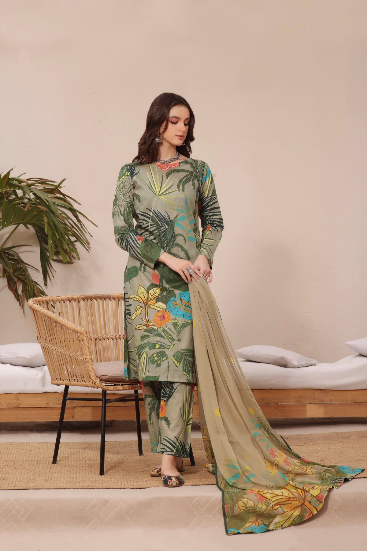 Feathers Unstitched 3 Piece Summer Collection-FOREST SHADES-FT245