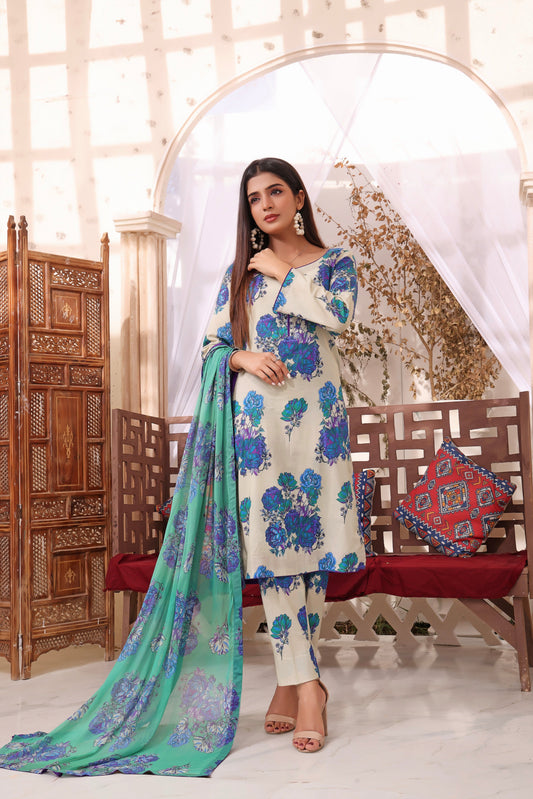 Feathers Unstitched 3 Piece Summer Collection-KHINZA-FT186