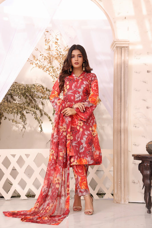 Feathers Unstitched 3 Piece Summer Collection-MALEEHA-FT187