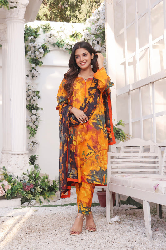 Feathers Unstitched 3 Piece Summer Collection-MAHAM-FT193