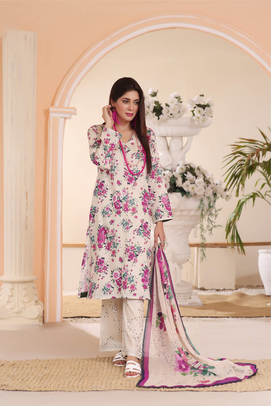 Feathers Unstitched 3 Piece Summer Collection-FLORA-FT225