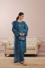 Sharjeena By Dressline Semi Stitched 3 Piece Organza Formals Collection'2025-sharjeena-D-semi-Stitched-blue