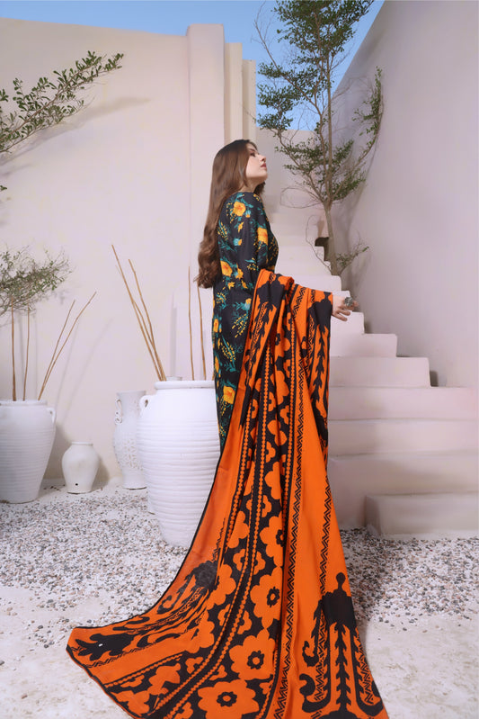 Feathers Unstitched 3 Piece Winter Collection-FIRE FLOWER-FT283