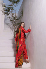 Feathers Unstitched 3 Piece Winter Collection-RED VALVET-FT292