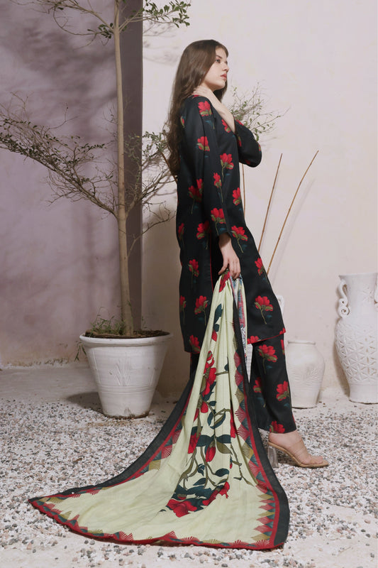 Feathers Unstitched 3 Piece Winter Collection-CHARMING BLACK-FT291