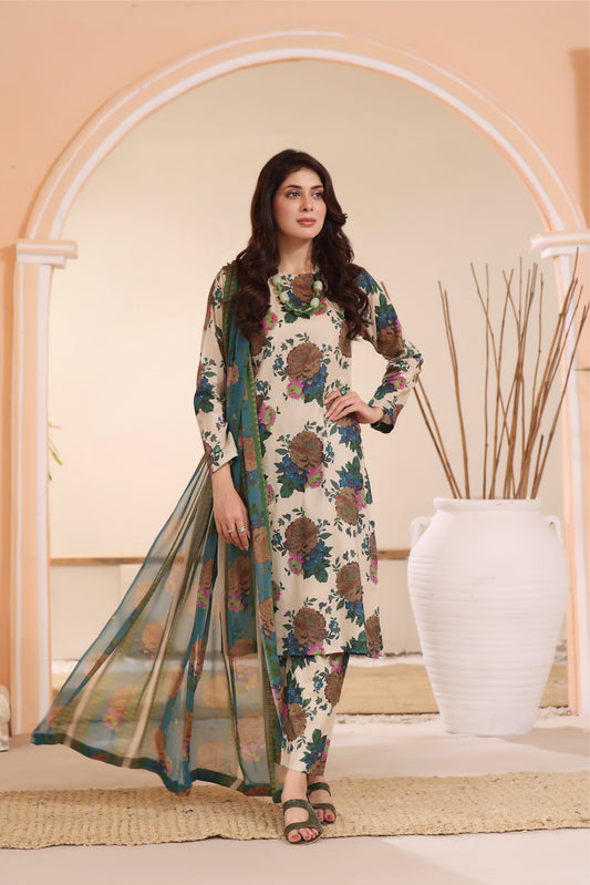 Feathers Unstitched 3 Piece Summer Collection-AQUA-FT229