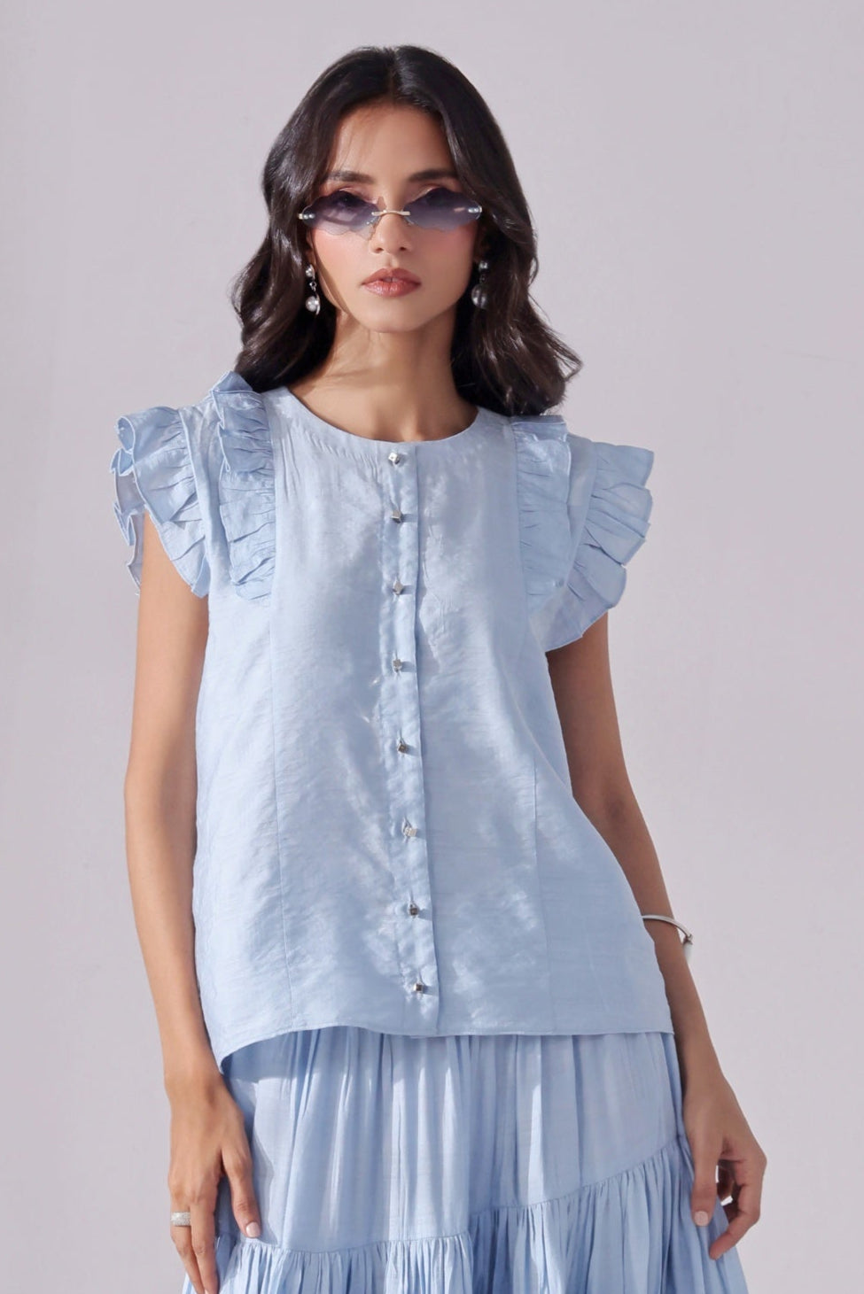 Ora Fashion Stitched Shirts Collection'2025-Sky Chic Crop Top