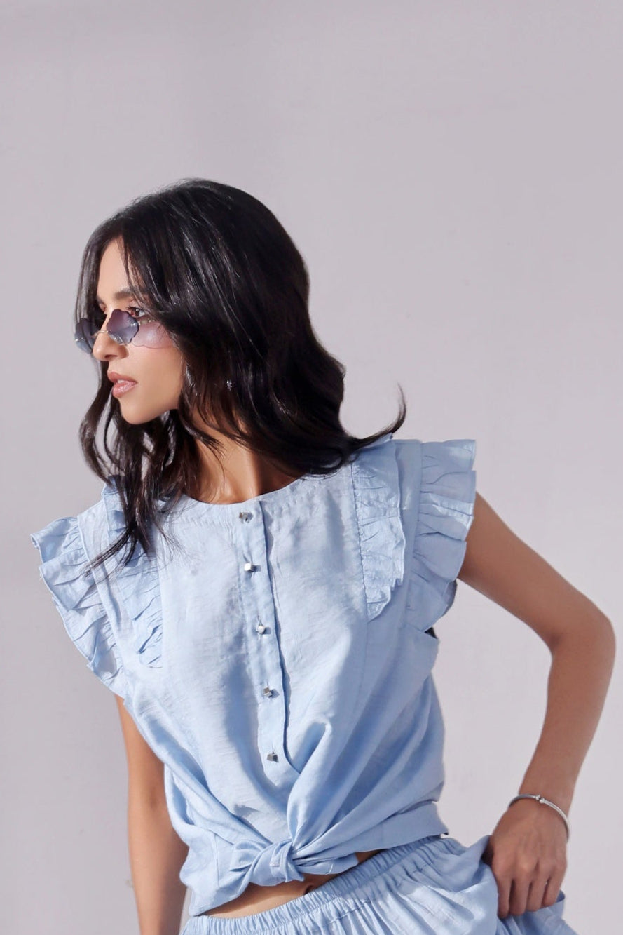 Ora Fashion Stitched Shirts Collection'2025-Sky Chic Crop Top