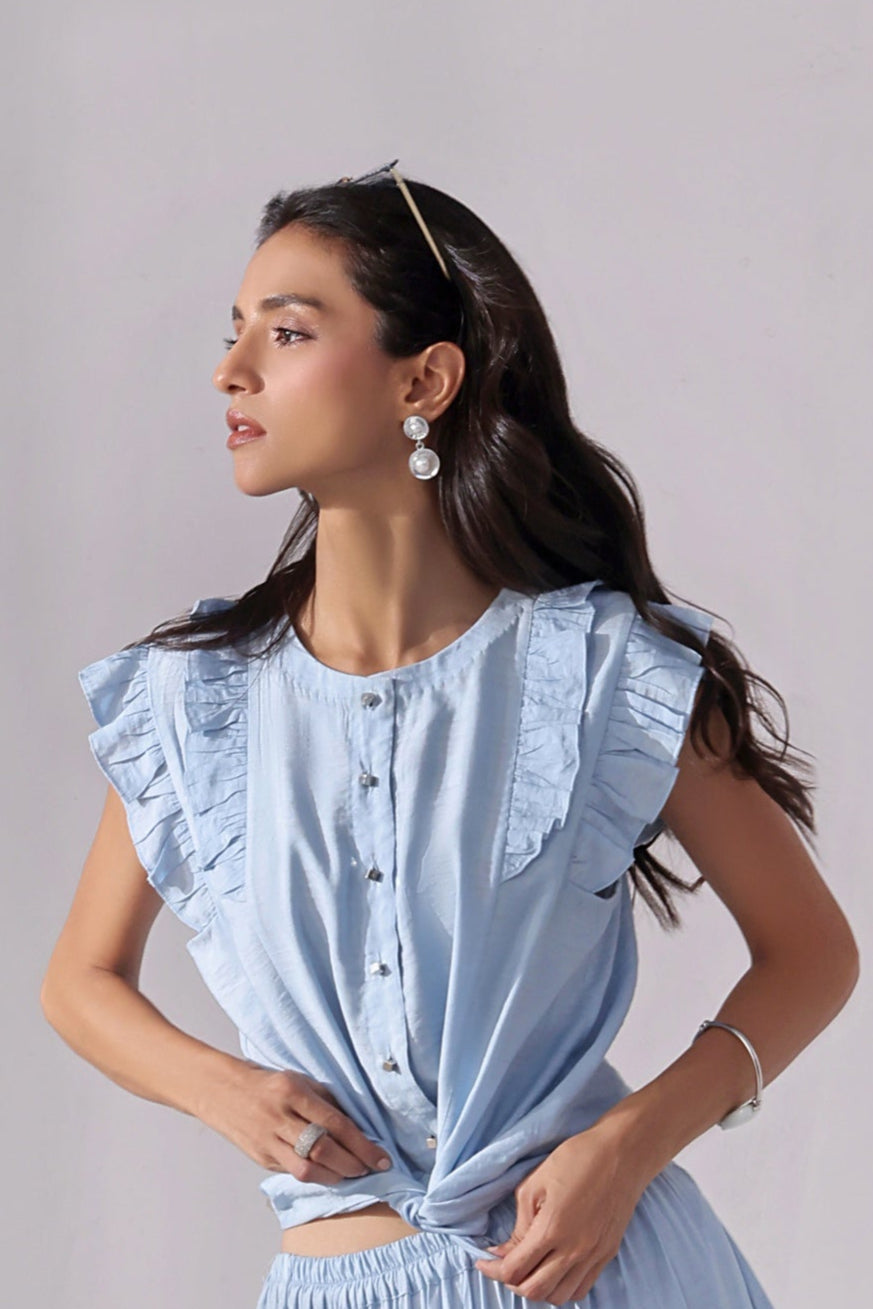 Ora Fashion Stitched Shirts Collection'2025-Sky Chic Crop Top