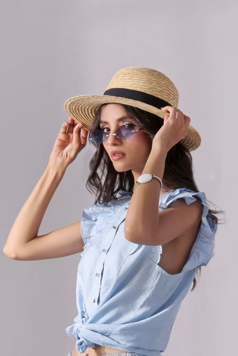 Ora Fashion Stitched Shirts Collection'2025-Sky Chic Crop Top