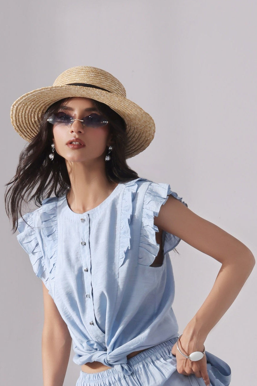 Ora Fashion Stitched Shirts Collection'2025-Sky Chic Crop Top