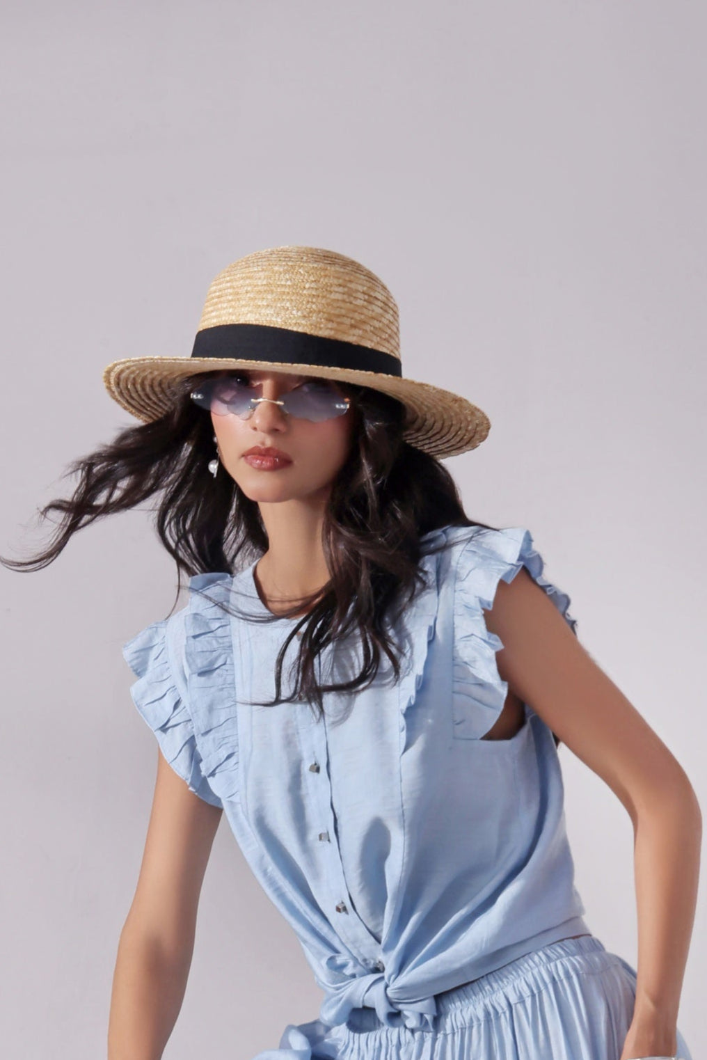 Ora Fashion Stitched Shirts Collection'2025-Sky Chic Crop Top