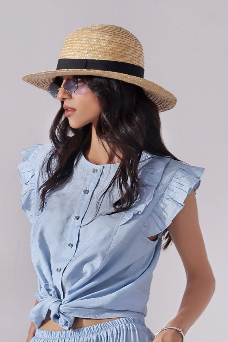 Ora Fashion Stitched Shirts Collection'2025-Sky Chic Crop Top