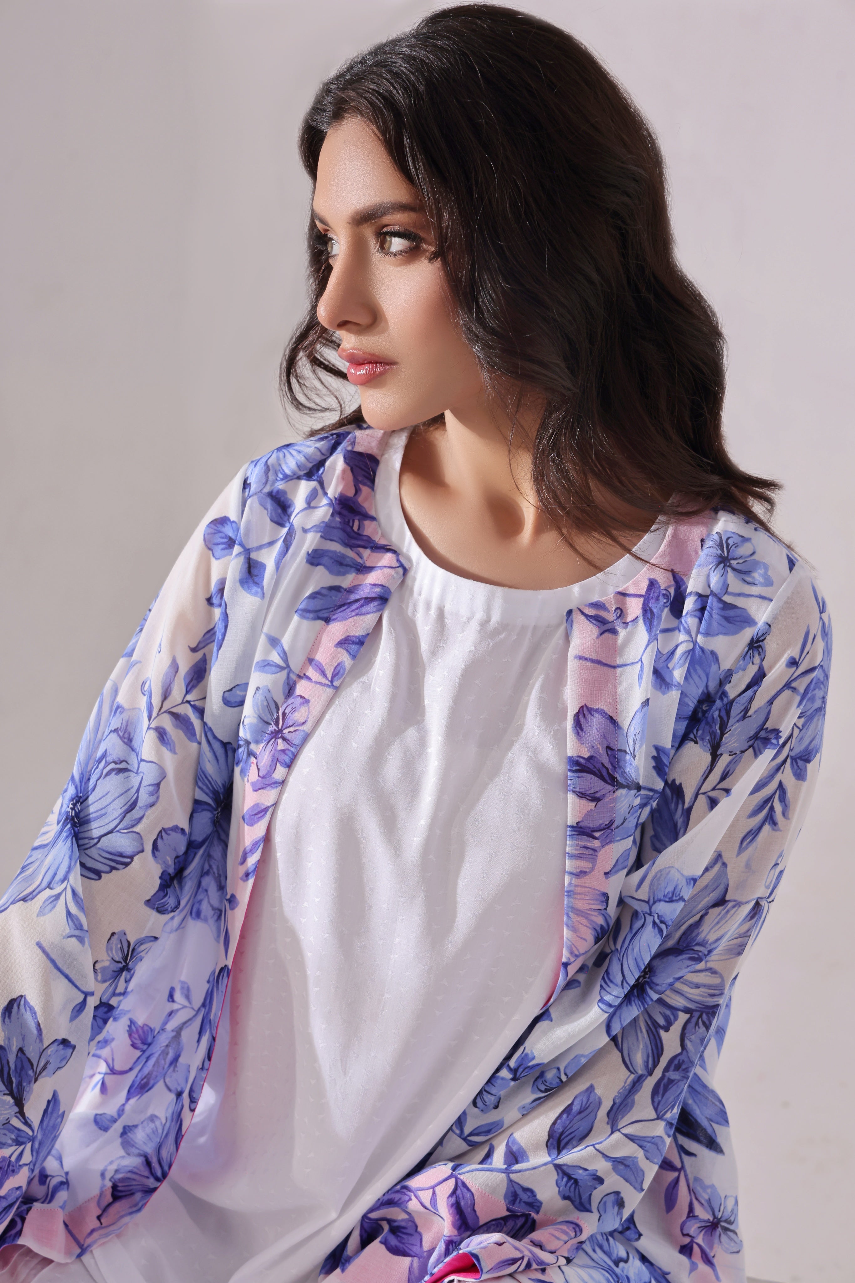 Ora Fashion Stitched 3 Piece Summer Collection'2025-CARDIGAN with Shirt & Farshi Bottom
