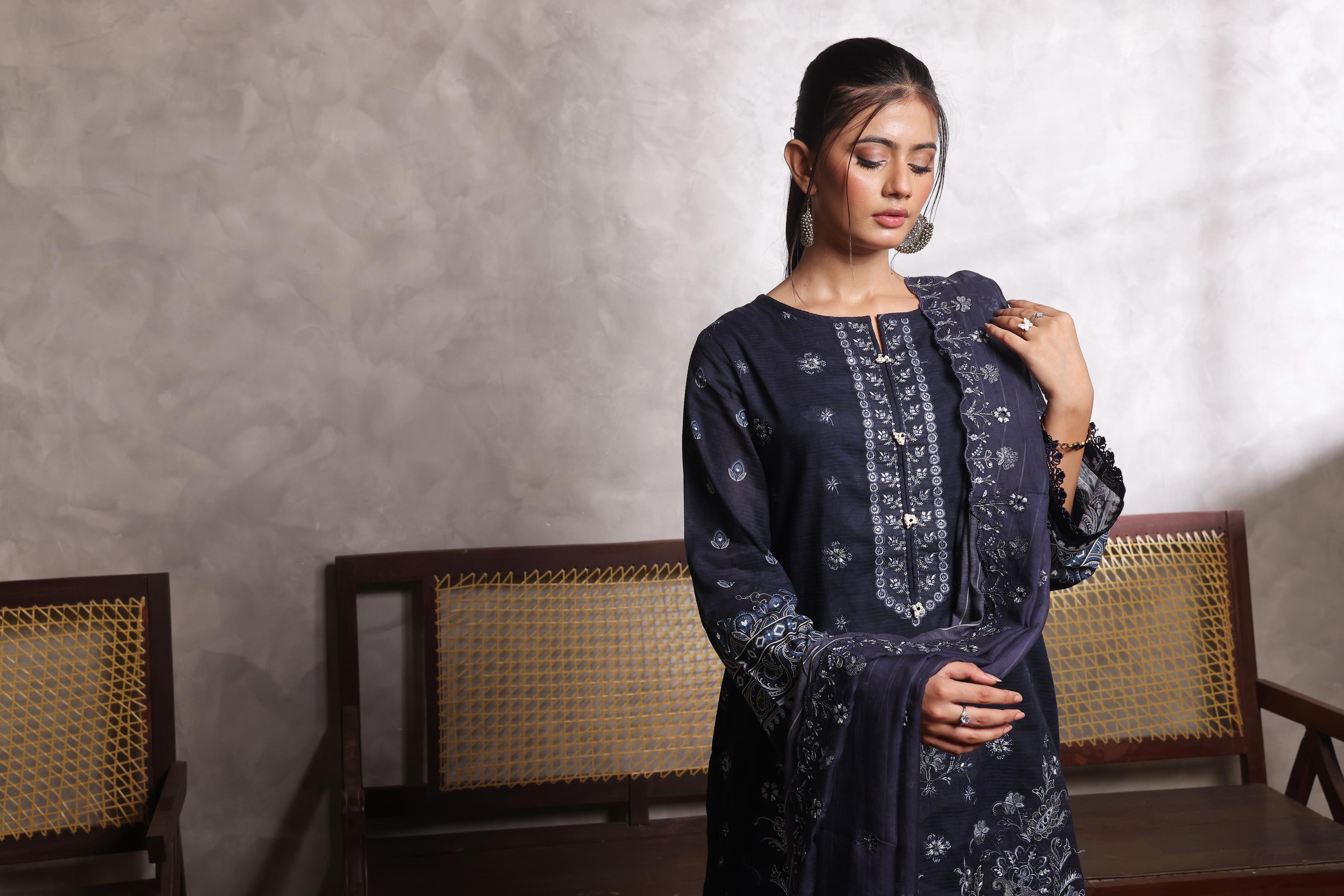 Dressline Salina Emb Sophistication Reimagined Unstitched Chikankari & Cutwork Bana Dora Lawn With Diamond Digital Dupatta & Dyed Cambric Trousers
