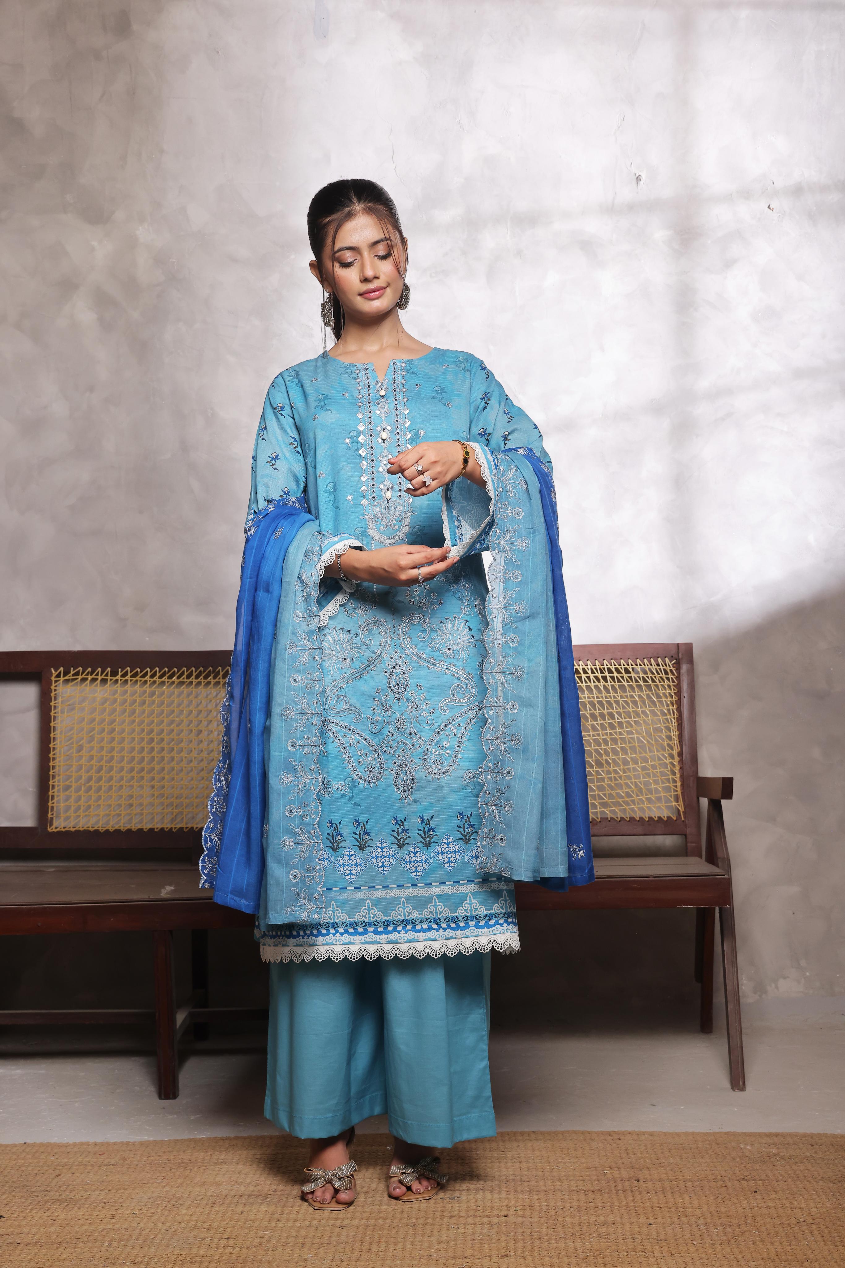 Dressline Salina Emb Sophistication Reimagined Unstitched Chikankari & Cutwork Bana Dora Lawn With Diamond Digital Dupatta & Dyed Cambric Trousers