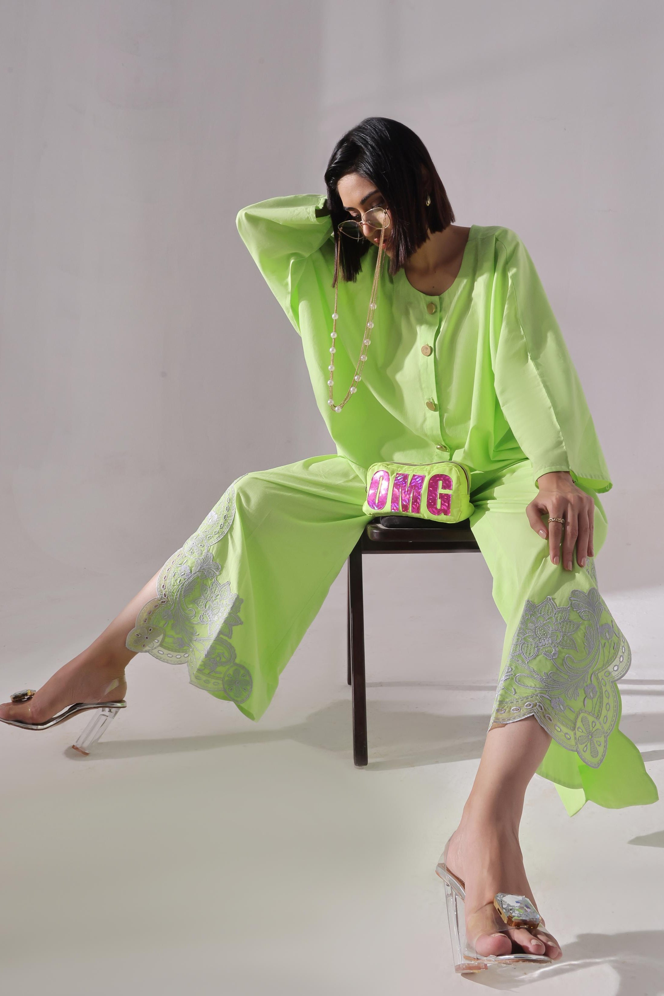 Ora Fashion Stitched 2 Piece Summer Collection'2025-Lime Luxe 2-Piece Co-ords set