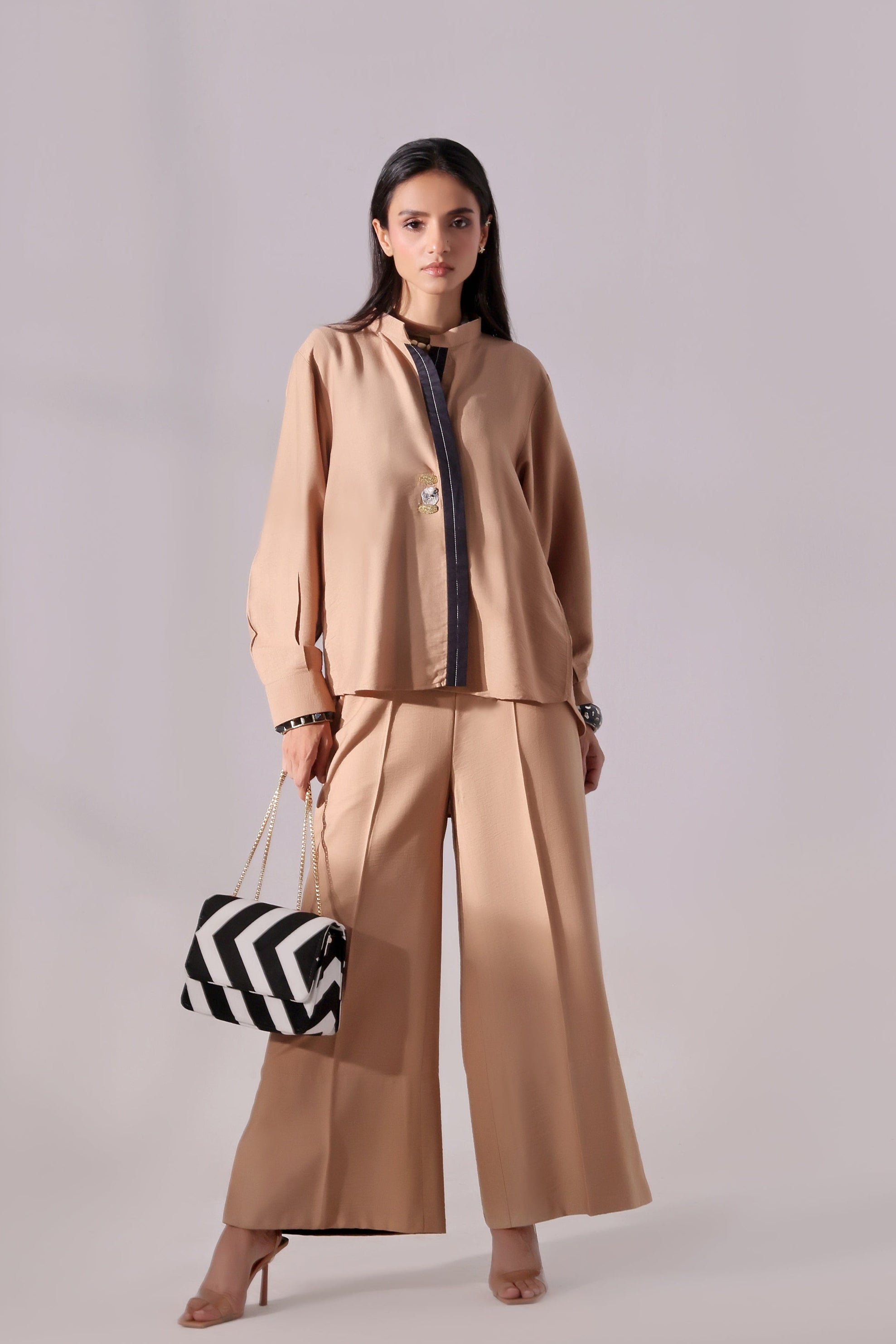 Ora Fashion Stitched 2 Piece Summer Collection'2025-Ora Fashion Khaki Top & Pent Set
