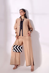 Ora Fashion Stitched 2 Piece Summer Collection'2025-Ora Fashion Khaki Top & Pent Set