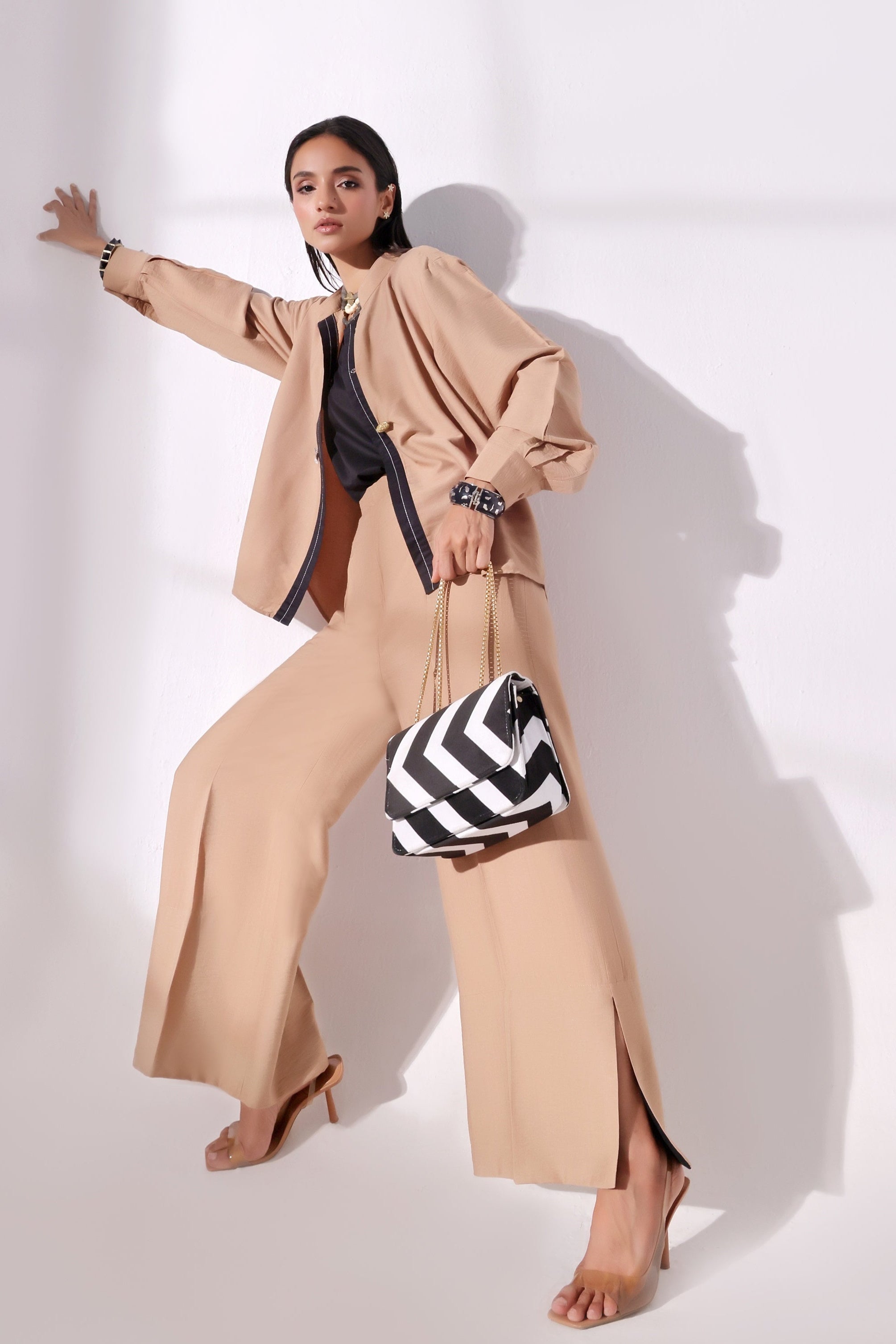 Ora Fashion Stitched 2 Piece Summer Collection'2025-Ora Fashion Khaki Top & Pent Set