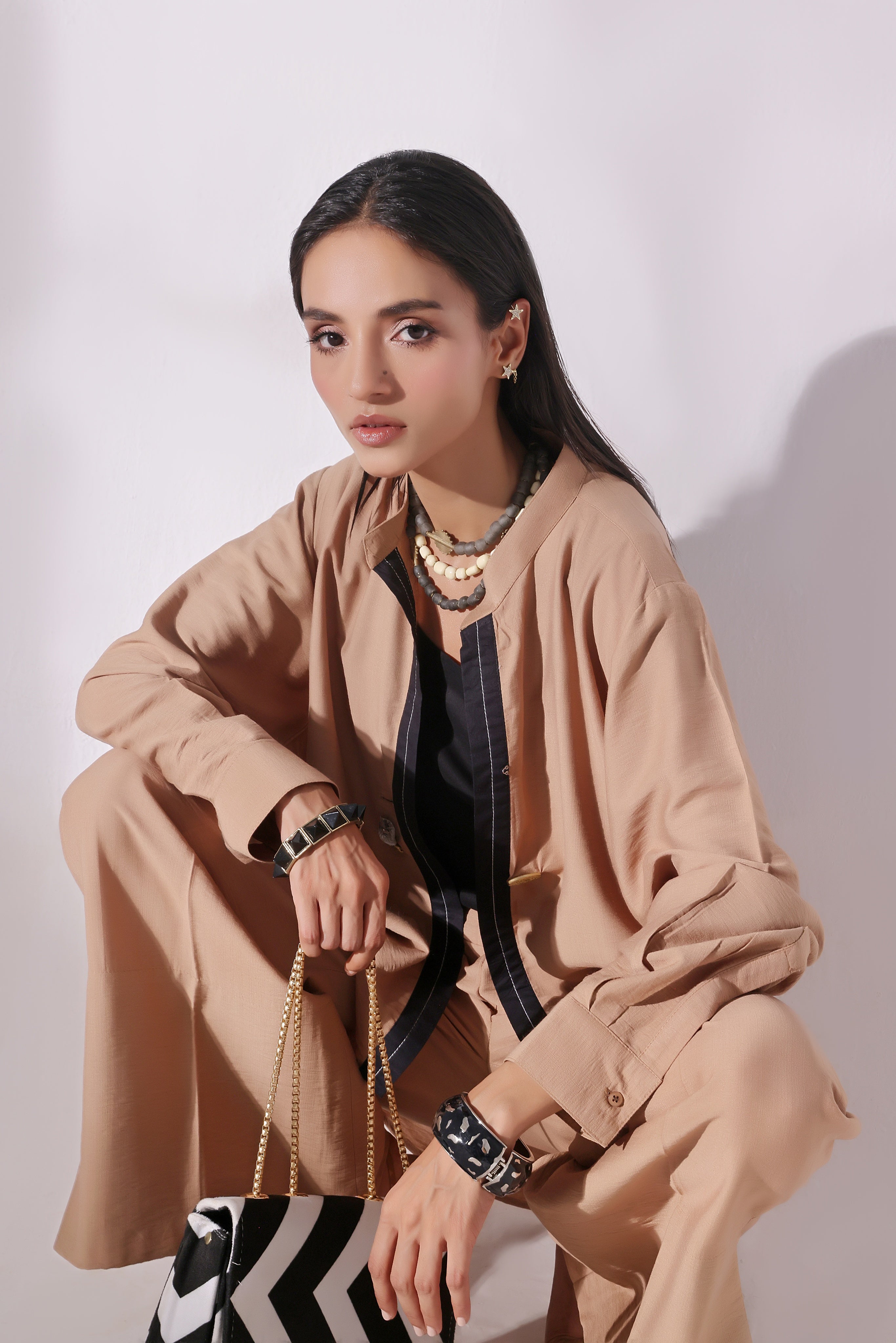 Ora Fashion Stitched 2 Piece Summer Collection'2025-Ora Fashion Khaki Top & Pent Set