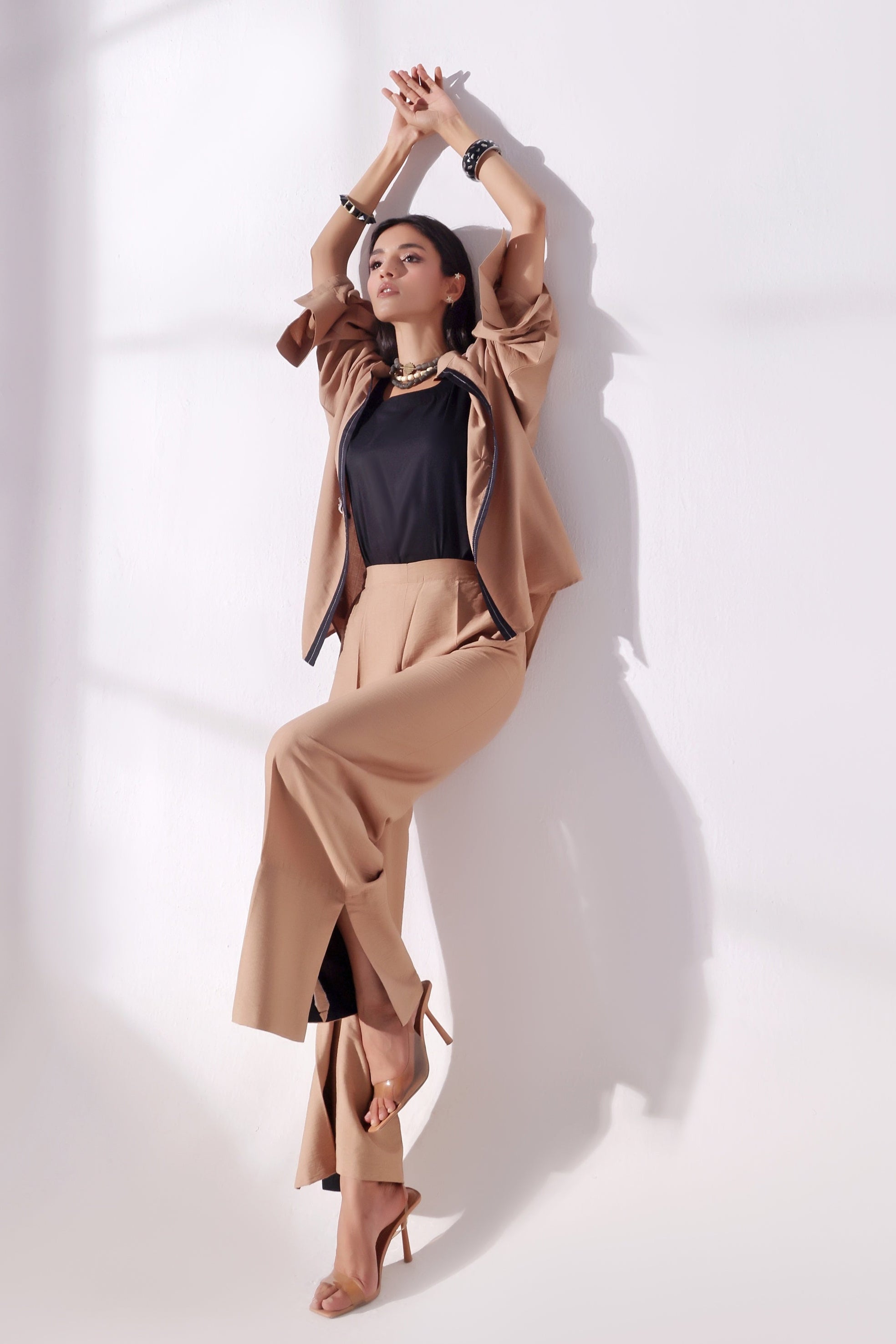 Ora Fashion Stitched 2 Piece Summer Collection'2025-Ora Fashion Khaki Top & Pent Set
