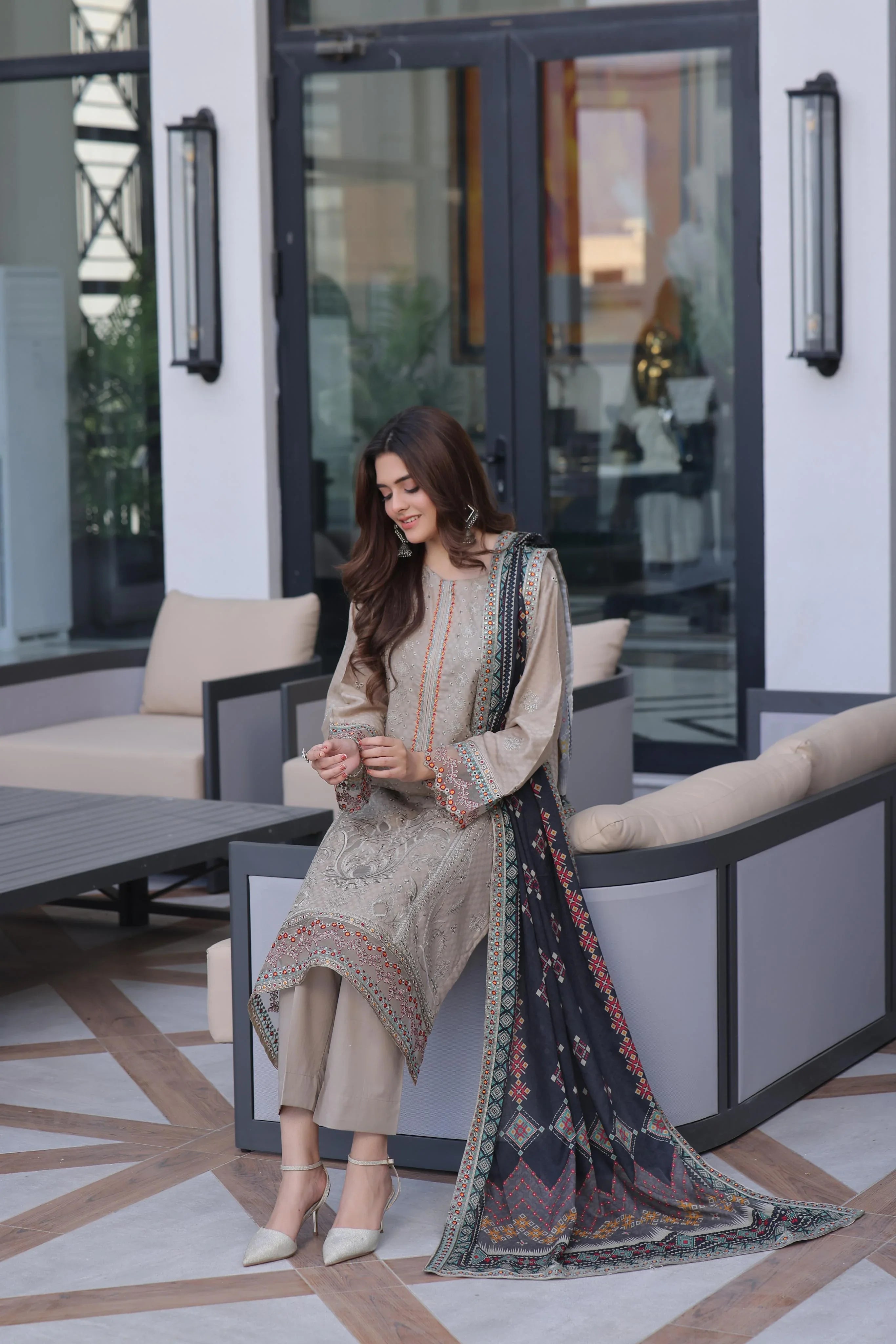 Dressline New Semi Stitched 3 Pcs Premium Dyed Lawn Fancy Full Chikankari With Sequence Emb Collection