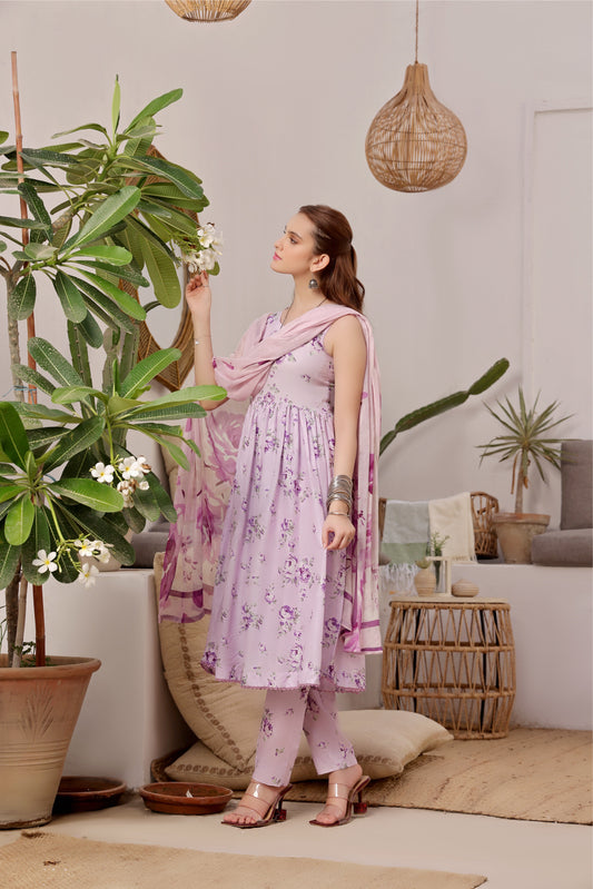 Feathers Unstitched 3 Piece Summer Collection-WISTERIA-FT408