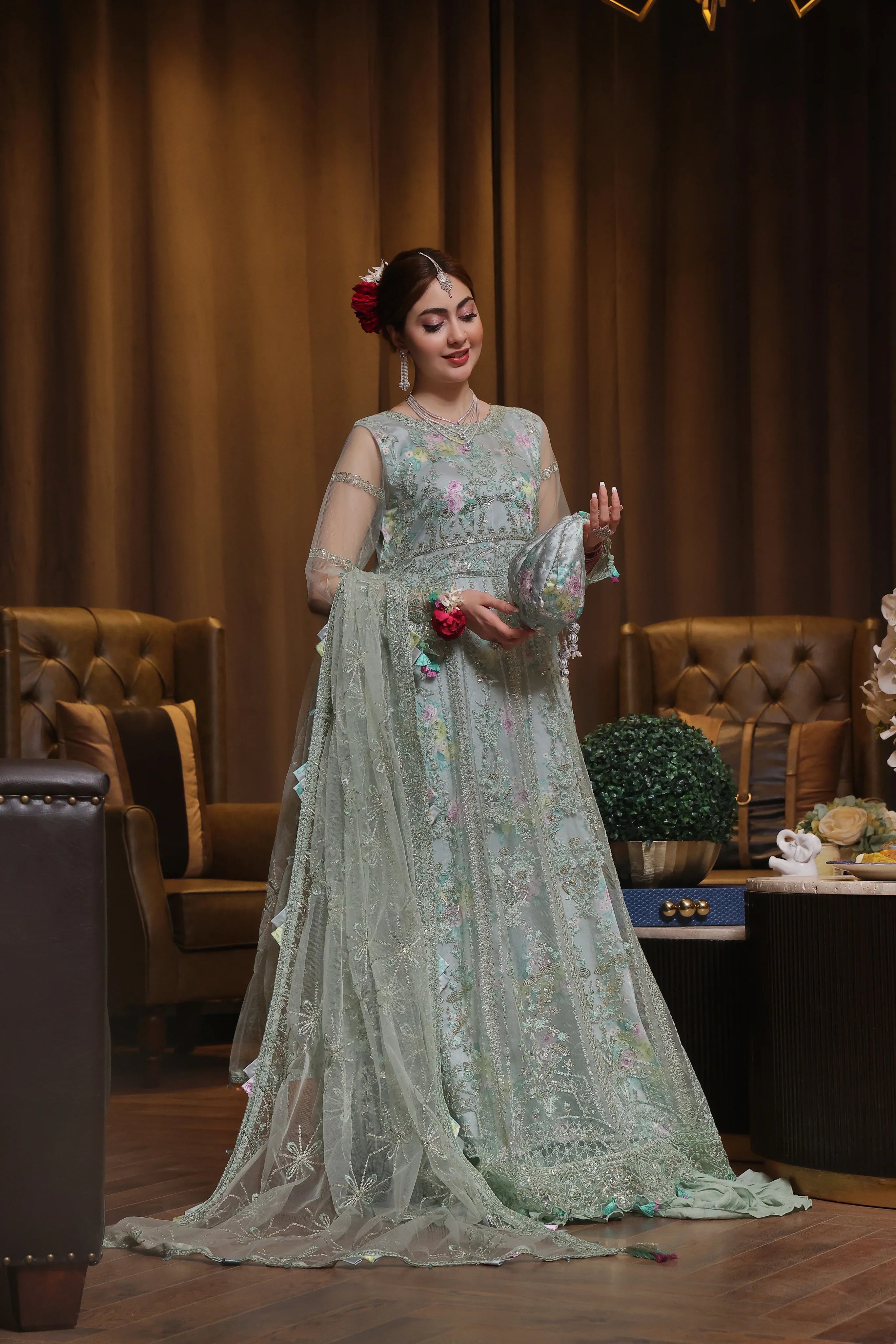 Dressline Semi Stitched 3 Pc Luxury Emb Net Collection