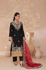 Azrina By Dressline Semi Stitched 3 Piece Chiffon Collection'2025-azrina-blackred