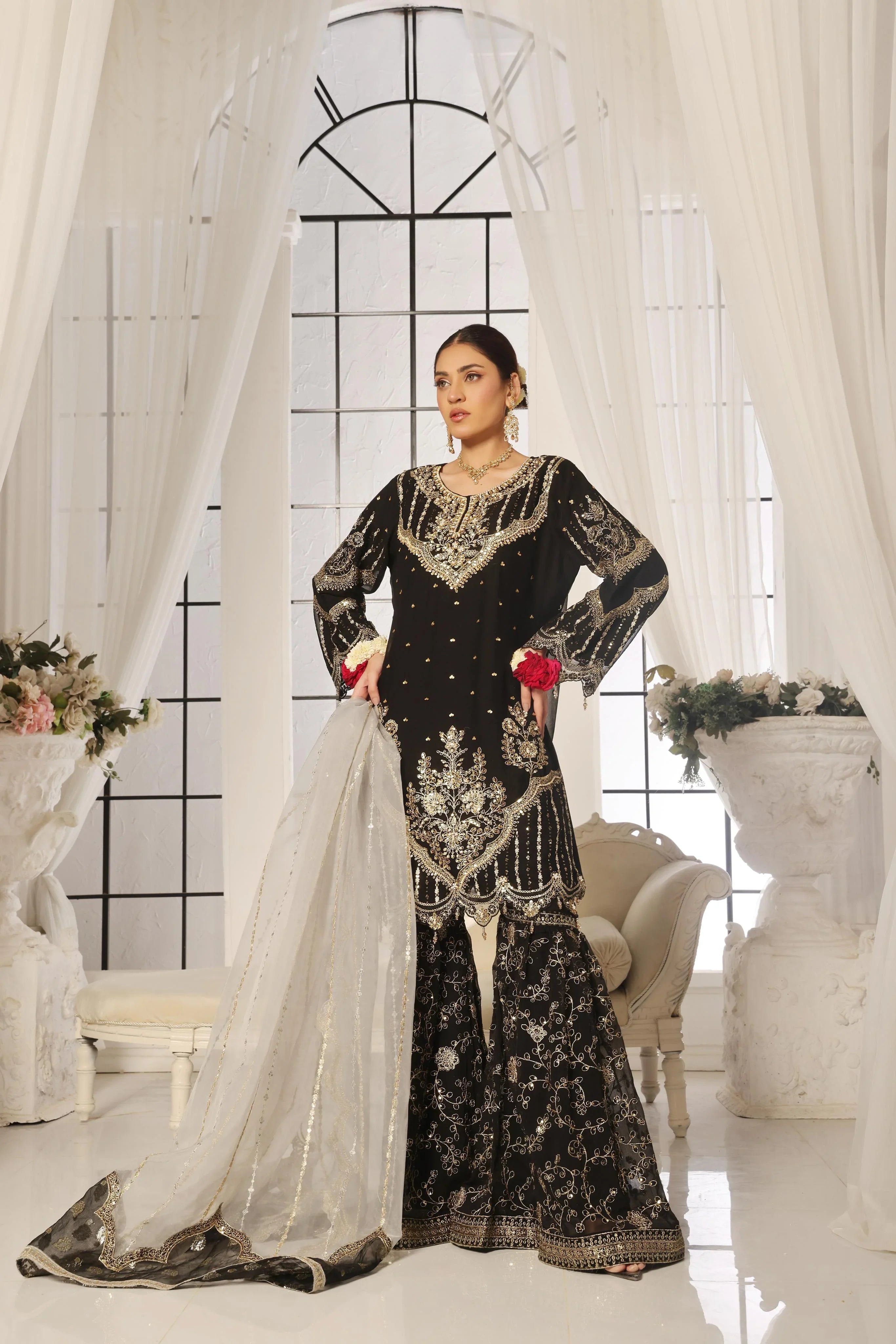 Dressline New Semi Stitched Luxury Emb Chiffon Gharara Collection
