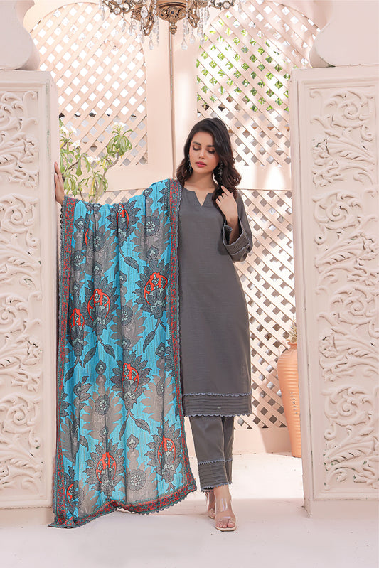 Feathers Unstitched 3 Piece Winter Collection-VIVID FLORA-FT145