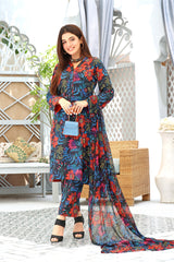 Feathers Unstitched 3 Piece Summer Collection-MIDNIGHT BLOSSOM-FT121