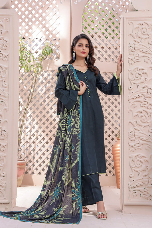 Feathers Unstitched 3 Piece Winter Collection-EMERALD DREAM-FT148