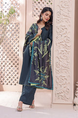 Feathers Unstitched 3 Piece Winter Collection-EMERALD DREAM-FT148