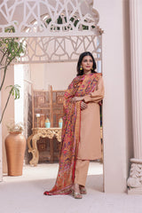 Feathers Unstitched 3 Piece Winter Collection-PEACH GARNET-FT150