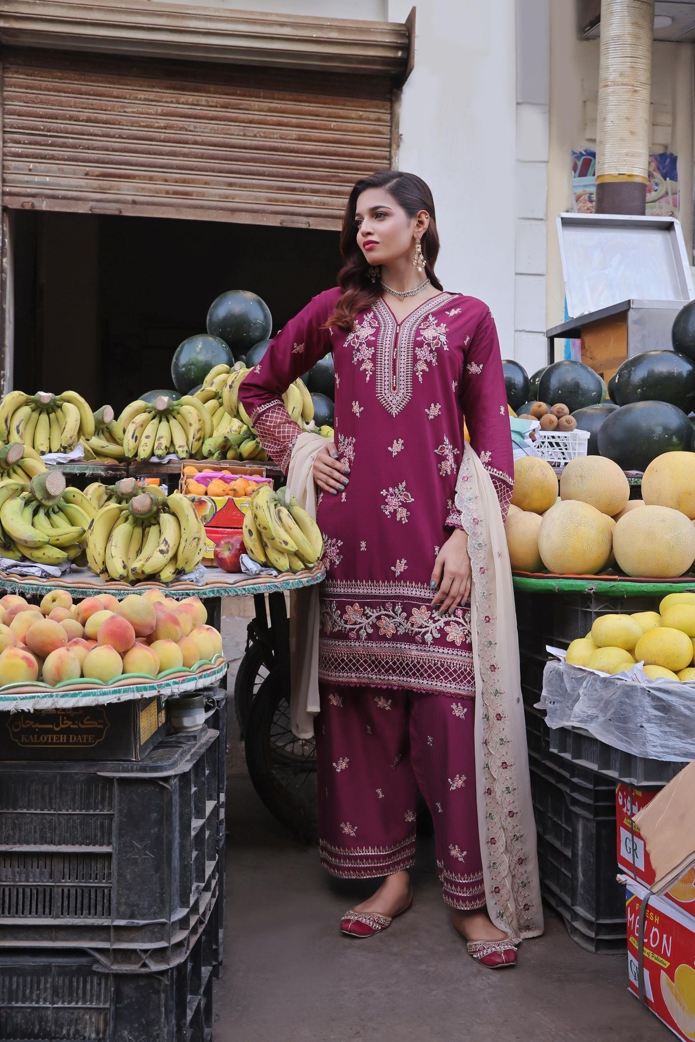 Dressline Basant Stitched Luxury Emb Banadora Lawn Collection With Chiffon Dupatta & Emb Cotton Trousers