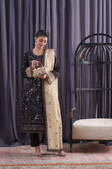 Orchid By Dressline Semi Stitched 3 Piece Formals With Complimentary Clutch Collection'2025-orchid-semi-stitched-black-champagne