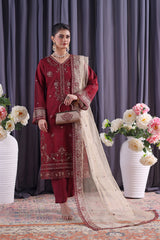 Orchid By Dressline Semi Stitched 3 Piece Formals With Complimentary Clutch Collection'2025-orchid-semi-stitched-velvet-wine