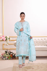 Singhaar By Dressline Unstitched 3 Piece Premium Shesha Silk Collection'2025-singhar-unstitched-aqua-crystal